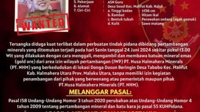 ‎Polres Halmahera Utara Terbitkan DPO Kasus Dugaan Tambang Emas Ilegal di Wilayah PT NHM