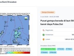 ‎Gempa Magnitudo 6,2 Guncang Barat Daya Pulau Doi, Getaran Terasa hingga Ternate dan Tidore‎‎‎